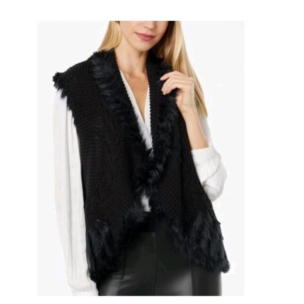 Lilly Pulitzer Torini Faux Fur Cable Knit Vest In Black Sz XS